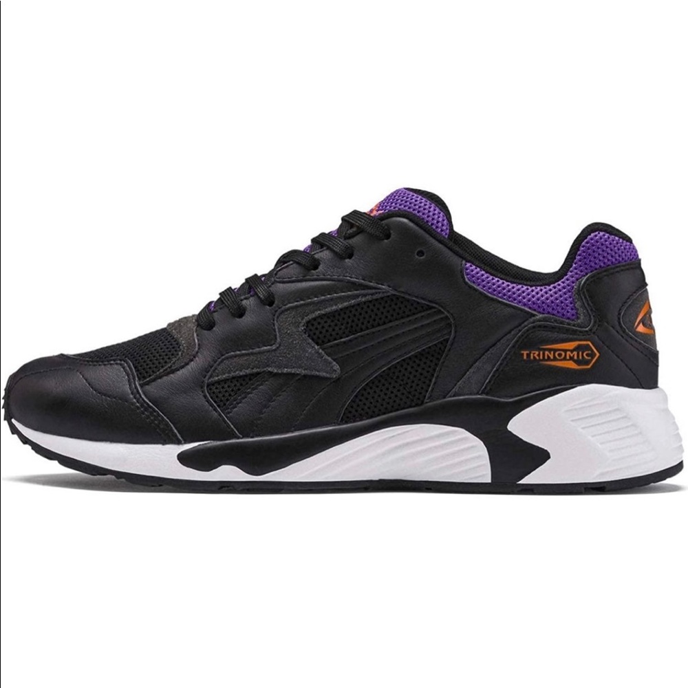 NIB Men's Size 9.5 Puma Prevail Classic Trinomic Suede Sneakers In Black/Purple